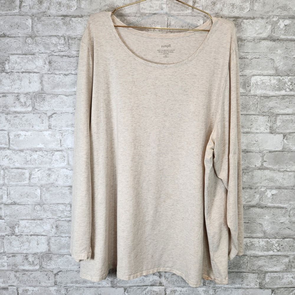 Pure Jill Tee Long Sleeve Pima Cotton Stretch Oatmeal Heather Casual 4X
